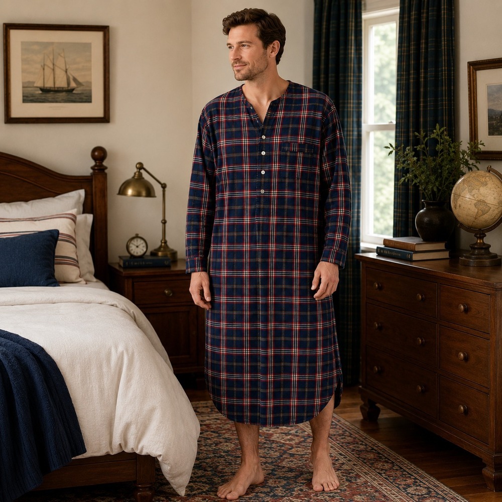Brooks Brothers Men Tartan Plaid Night Shirt Sz M Cotton Long Sleeve Sleep Shirt